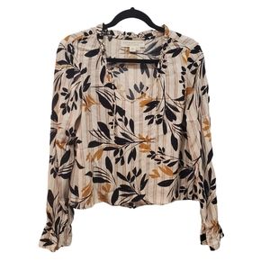 Saltwater Luxe Floral Pink Striped Blouse Long Sleeve Size Ruffle Size XS